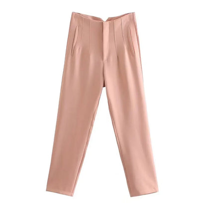 Damen Chinohose High Waist Gerade Beine Elegante Stoffhose Freizeithose