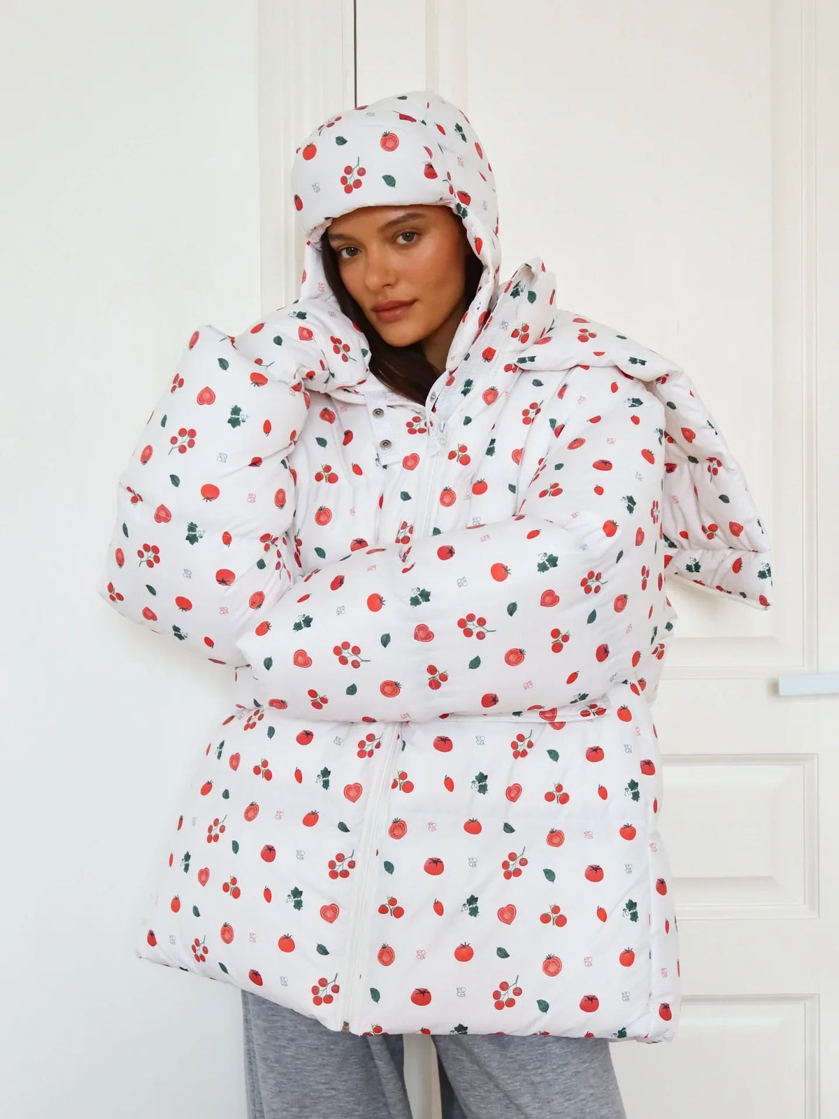 Damen Steppjacke mit Muster & Kapuze, Winter Daunenjacke, Warm und Gepolstert