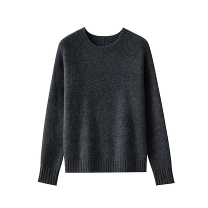 Damen Pullover Rundhals Langarm Strickpullover Einfarbig