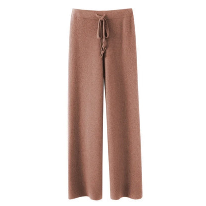 Damen Strickhose Weites Bein Hoher Bund mit Kordelzug