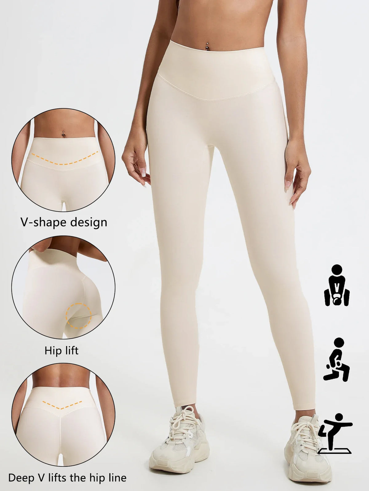 Damen Sport Leggings Hochbund V-Design Bauchkontrolle Yoga Fitness Hose