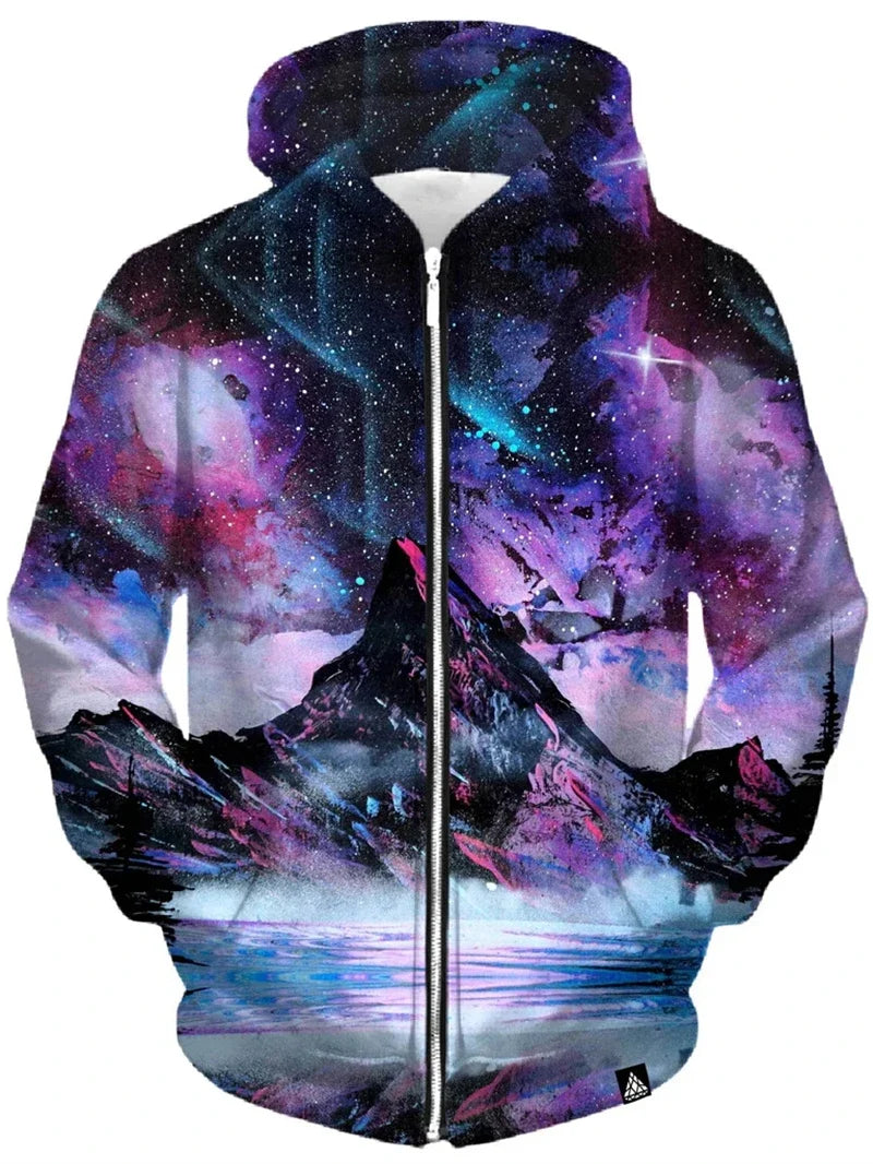 Unisex Reißverschluss Hoodie mit farbigem Baum-Motiv, bunter Print Kapuzenpullover