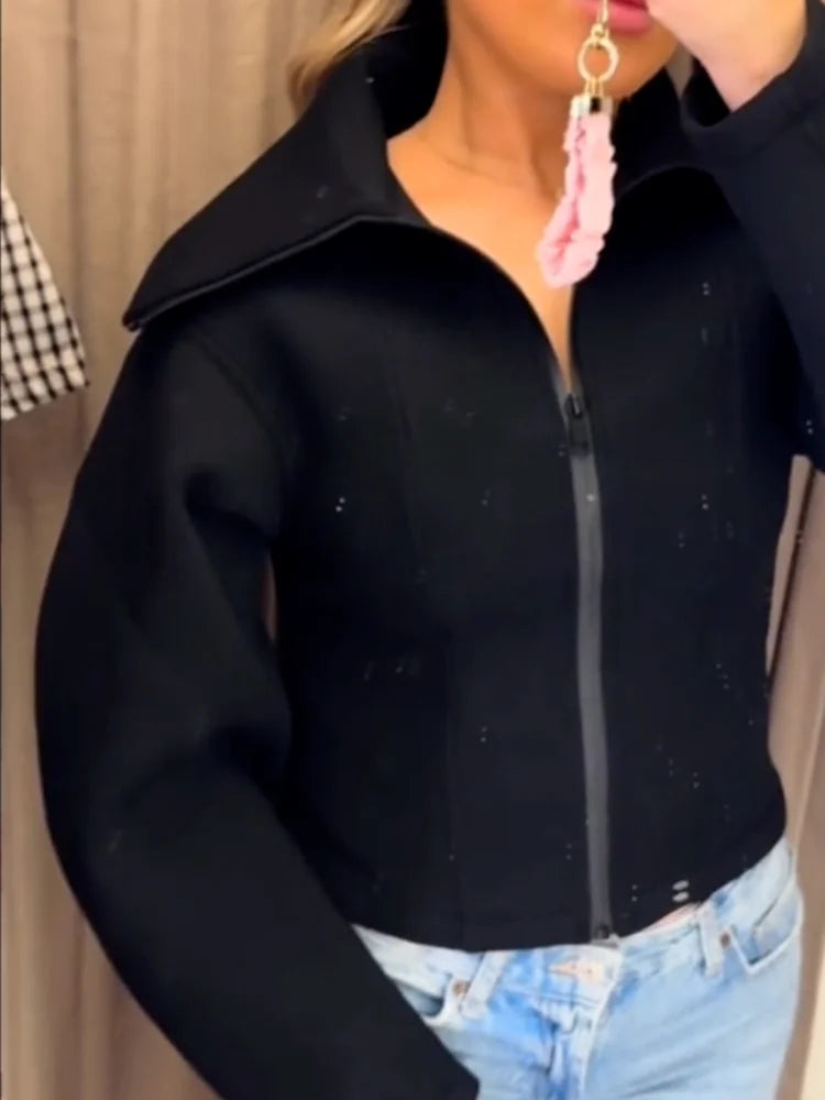 Damen Sportliche Jacke mit Stehkragen Reißverschluss
