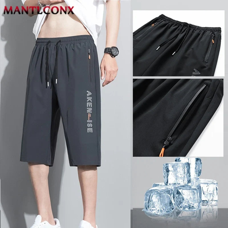 Herren Caprihose Sporthose Jogginghose Dunkelgrau mit Reißverschlusstaschen