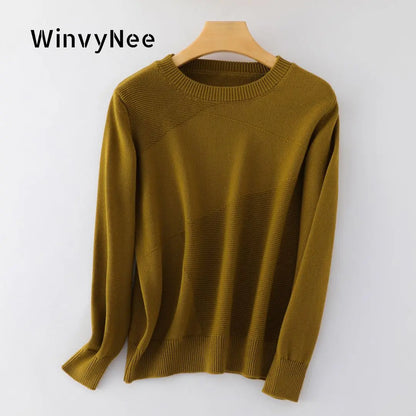 Damen Strickpullover Rundhals Langarm Strickmuster Einfarbig