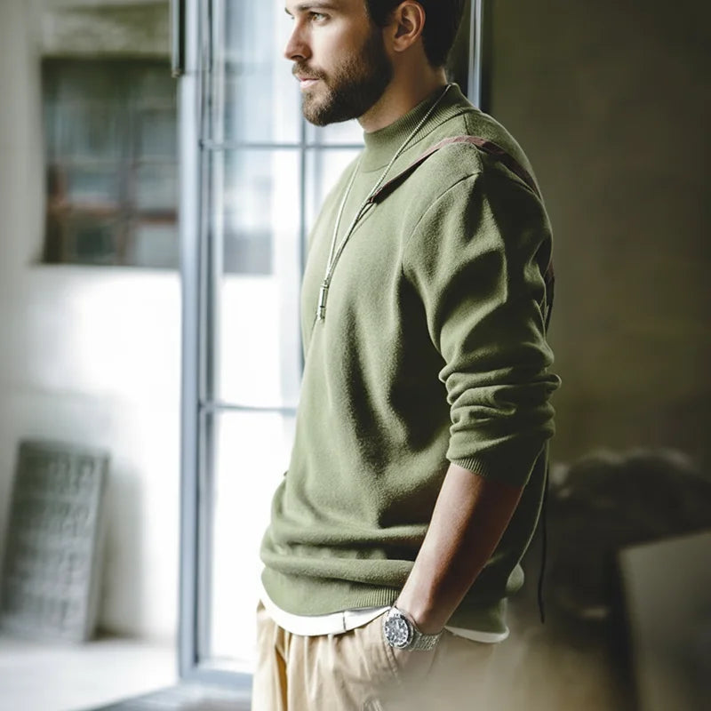 Herren Mock-Neck Pullover Uni-Farben Strickpullover Basic