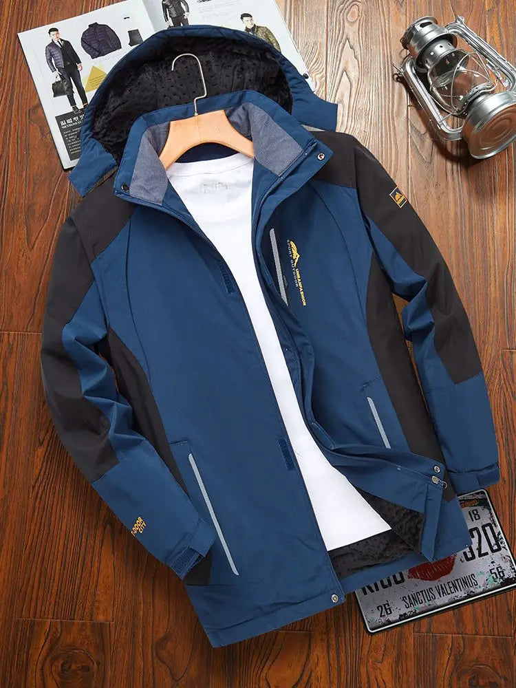Herren Winterjacke mit Kapuze und Fleece-Futter – Atmungsaktiv & Winddicht, Blau