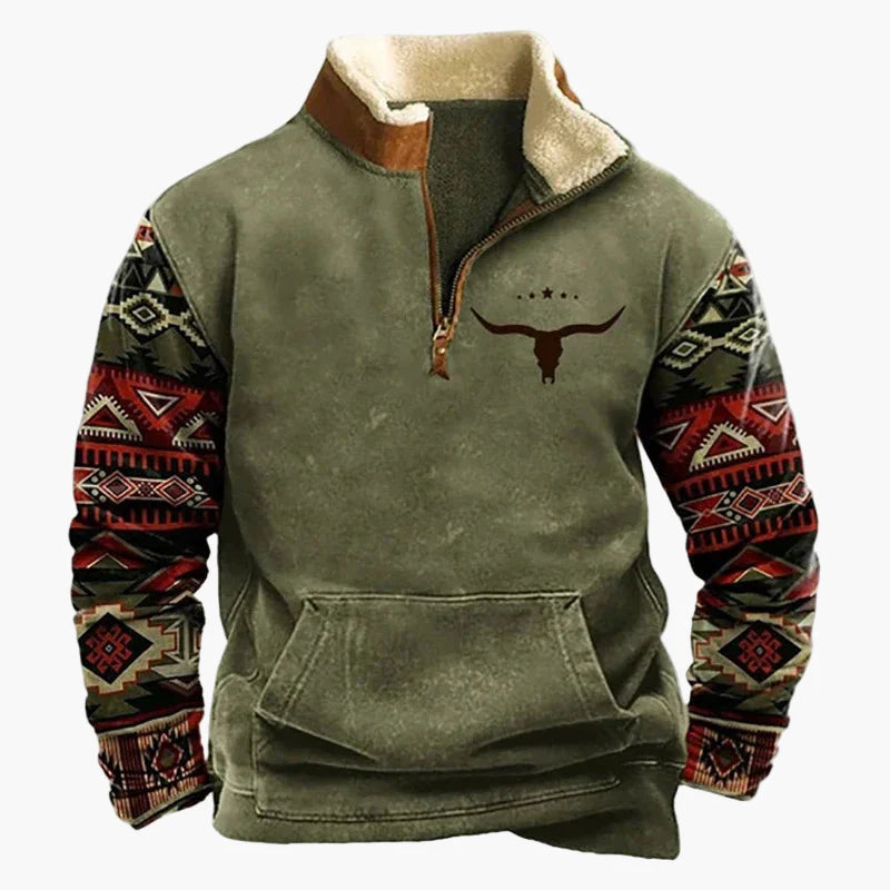 Herren Fleece Pullover mit Ethno Muster und Wildwest-Charme – Outdoor & Freizeit