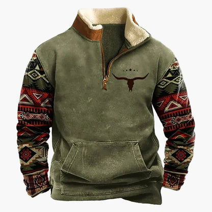 Herren Fleece Pullover mit Ethno Muster und Wildwest-Charme – Outdoor & Freizeit