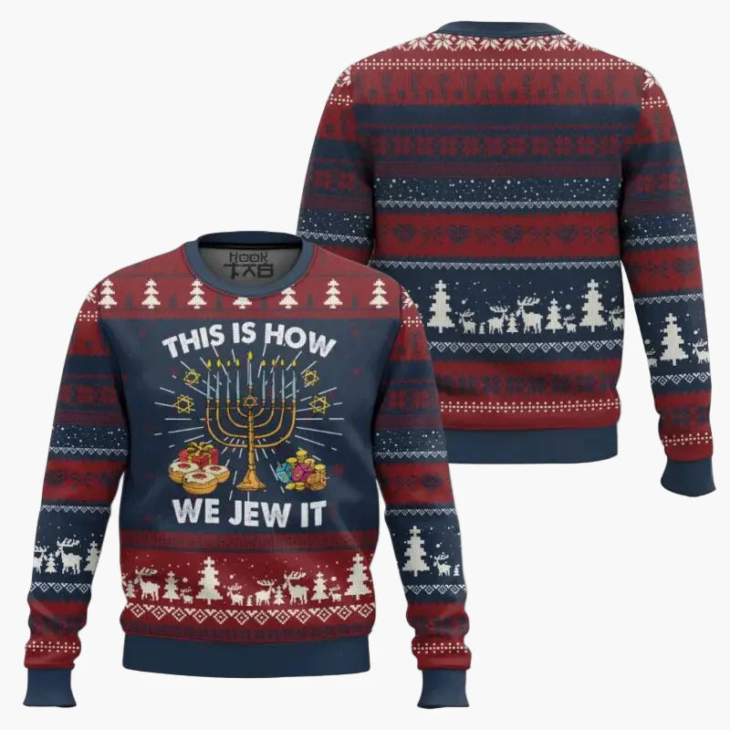 Herren Weihnachtspullover mit Chanukka-Motiv – Lustiger "Not Today Santa" Ugly Sweater für Feiertage