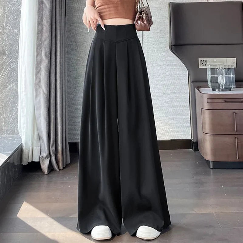 Damen Culotte Hose Weites Bein Hoher Bund Grau/Schwarz