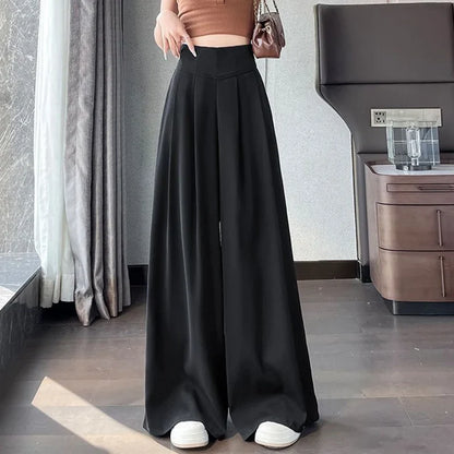 Damen Culotte Hose Weites Bein Hoher Bund Grau/Schwarz