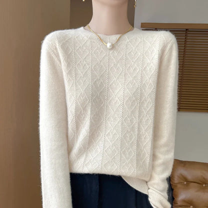 Damen Langarm Pullover mit Rautenmuster, Rundhals, Weiches Material