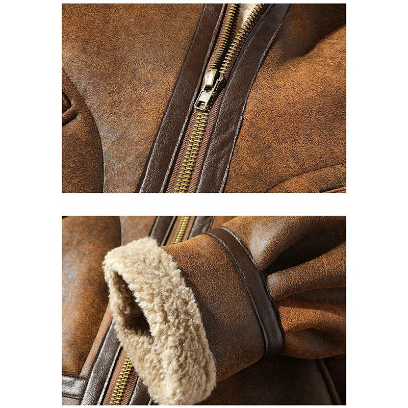 Unisex Winterjacke mit Sherpa-Futter und Reißverschluss – Braun