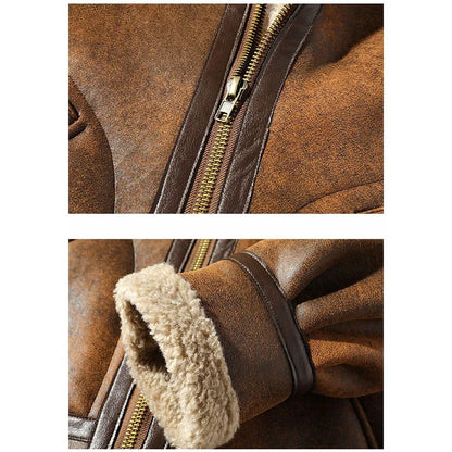Unisex Winterjacke mit Sherpa-Futter und Reißverschluss – Braun