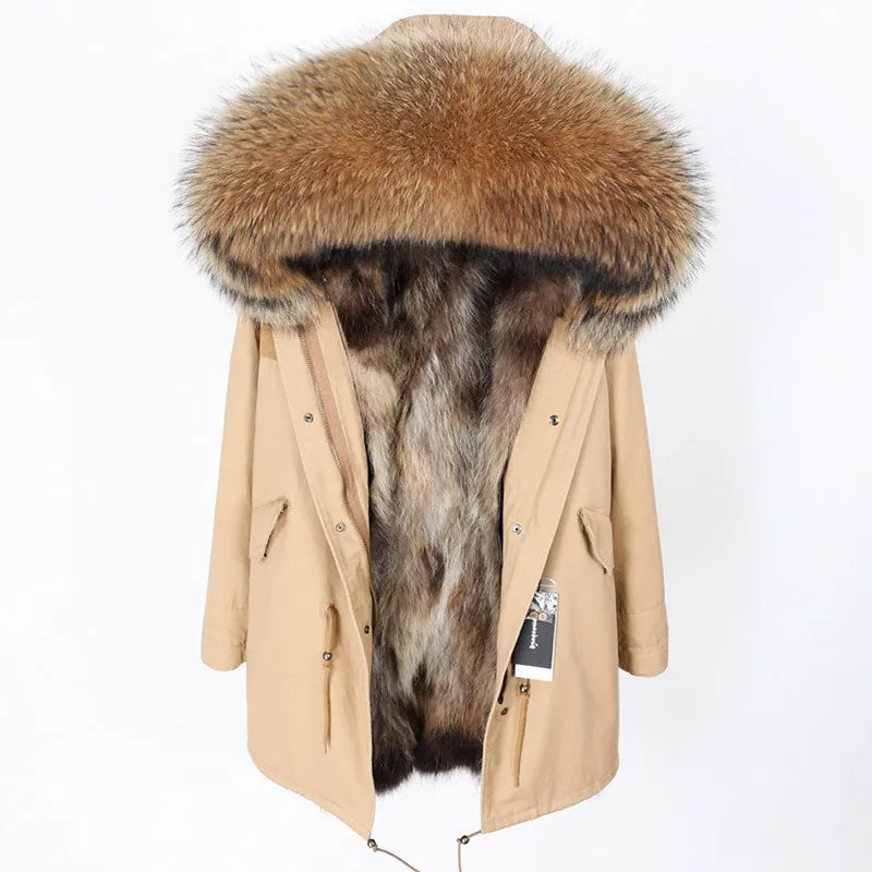Damen Winter Parka mit Kapuze und Kunstpelz Futter