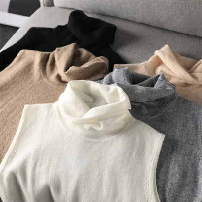 Damen Rollkragen Weste Ärmellos Strickpullover Unifarben