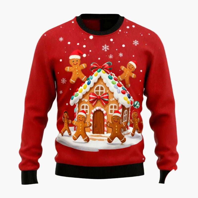Herren Weihnachtspullover Ugly Christmas Sweater mit Lebkuchenmann, Rentier & Weihnachtsbaum – Perfekt für festliche Anlässe