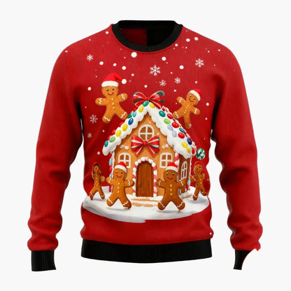 Herren Weihnachtspullover Ugly Christmas Sweater mit Lebkuchenmann, Rentier & Weihnachtsbaum – Perfekt für festliche Anlässe