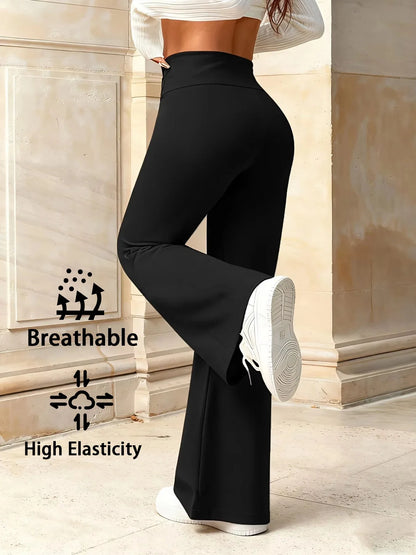 Schwarze Damen Hose, weites Bein, hohe Taille