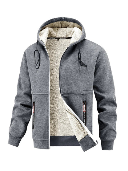 Herren Kapuzenjacke mit Reißverschluss, gefüttert – Schwarz