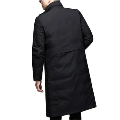 Herren Winter Steppmantel Lang mit Kapuze Schwarz