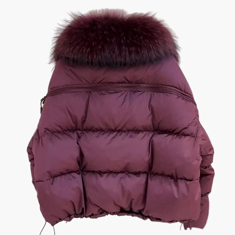 Damen Winter Daunenjacke mit Kapuze und Fellkragen – Modische warme Outdoorjacke