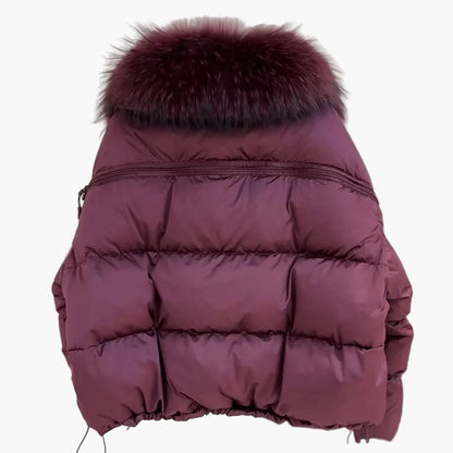 Damen Winter Daunenjacke mit Kapuze und Fellkragen – Modische warme Outdoorjacke