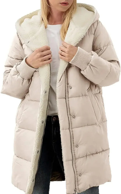 Damen Langer Steppmantel mit Kapuze Gefüttert Winter Jacke