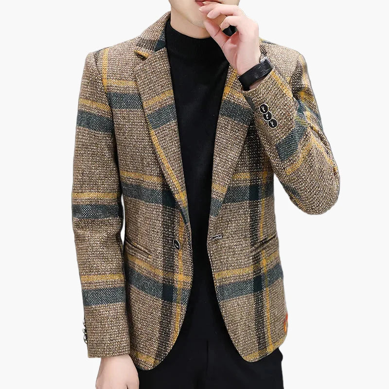Herren Kariertes Sakko Modern Business Freizeit Eleganter Blazer