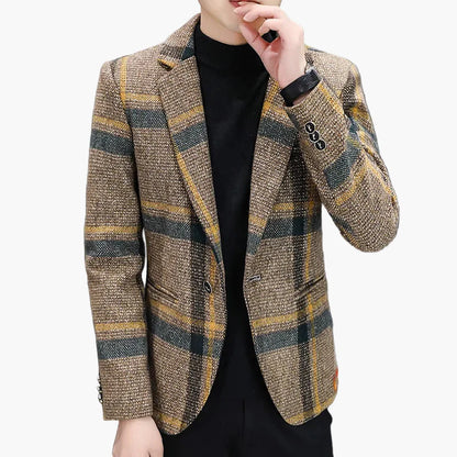 Herren Kariertes Sakko Modern Business Freizeit Eleganter Blazer