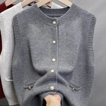Damen Strickweste mit Knopfleiste und Rundhalsausschnitt, verschiedene Farben