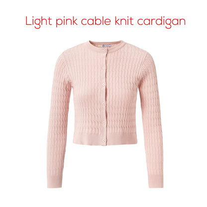 Damen Strick-Cardigan mit Zopfmuster und Rundhalsausschnitt