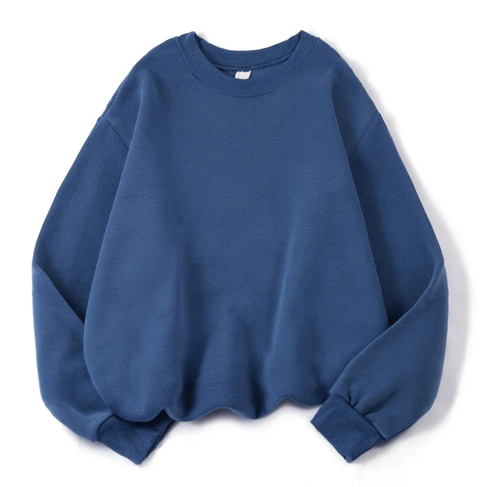Damen Sweatshirt Lila Oversize Rundhals Langarm Basic-Pullover