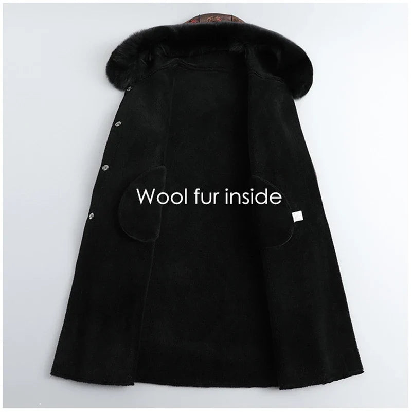 Damen Mantel mit Pelzkragen, gemustert, lang, warmer Winterparka
