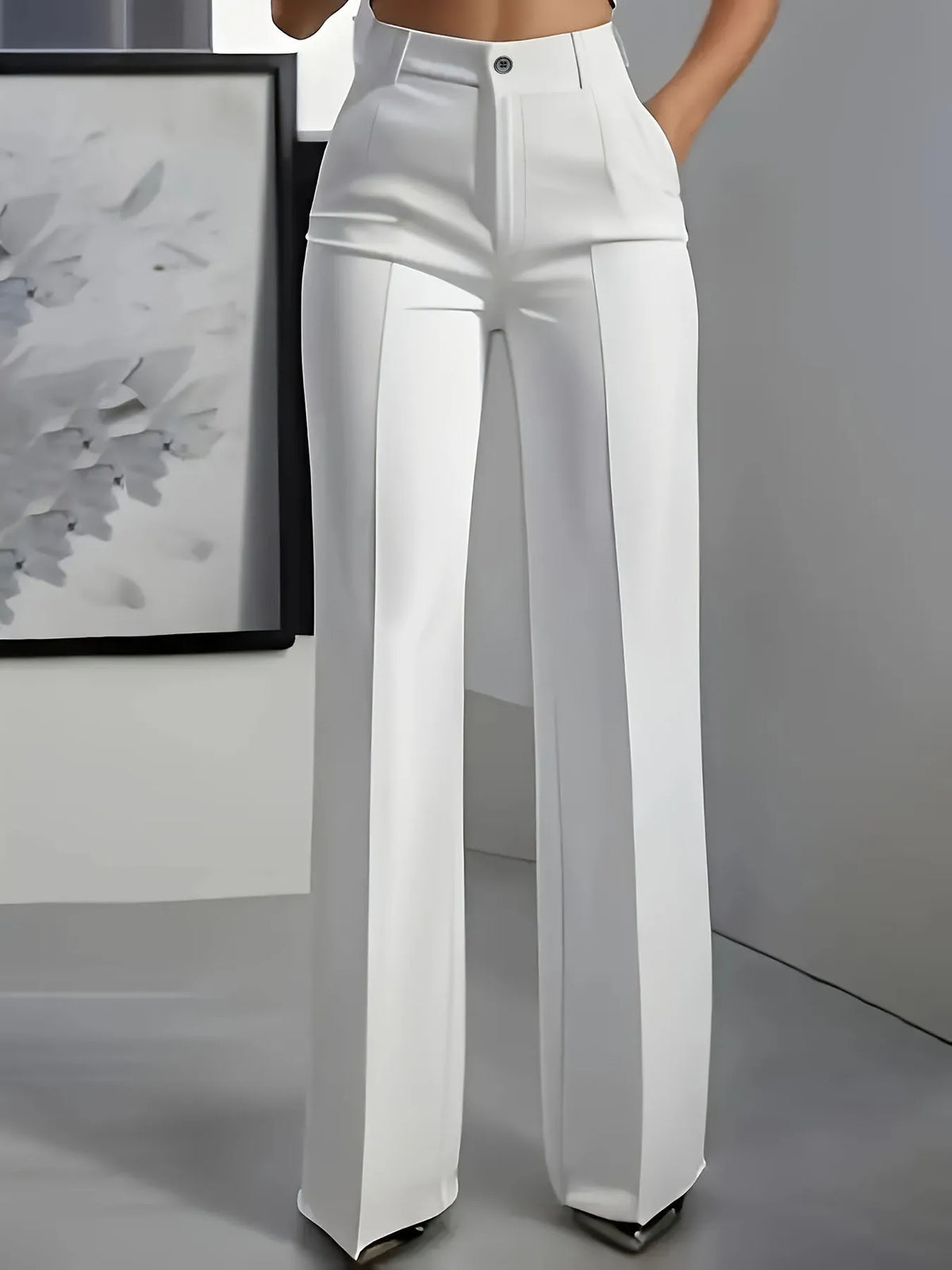Damen Palazzo Hose Elegant Hoher Bund Weites Bein Business