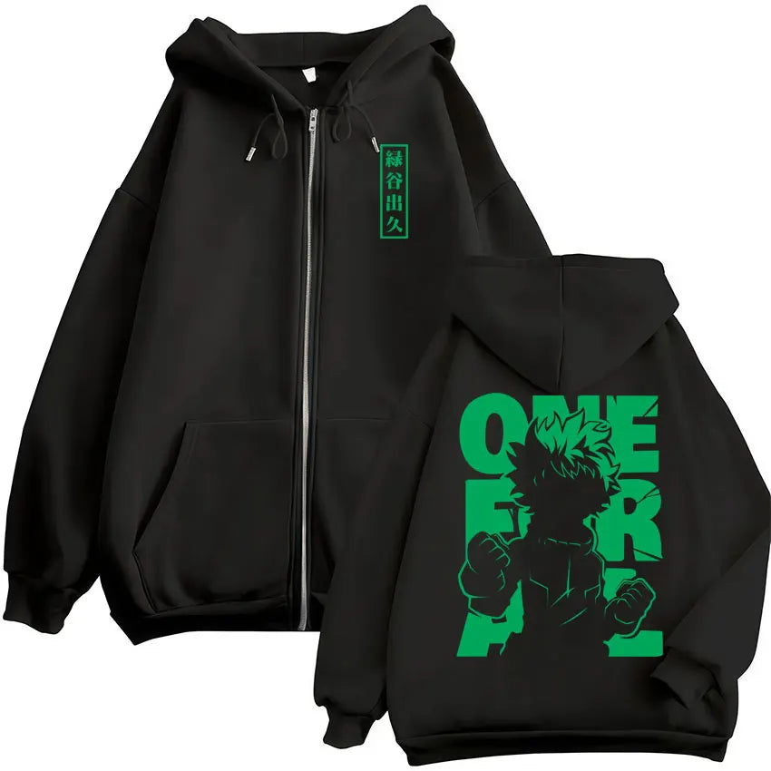 Unisex Reißverschluss Hoodie mit Kordelzug und Motivdruck – Verschiedene Designs
