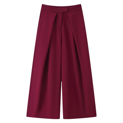 Damen Weite Culotte Hose mit Falten Kurz Weites Bein