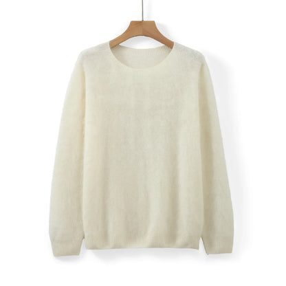 Damen Pullover flauschig weich Rundhalsausschnitt Langarm Strickpullover