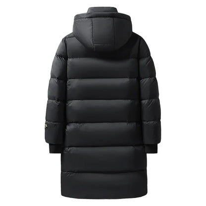Langer Steppmantel mit Kapuze für Herren, Schwarz, Winter, Gefüttert