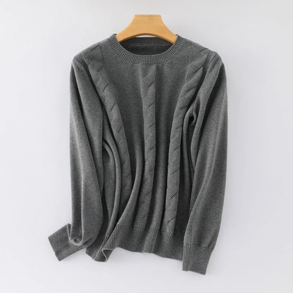 Damen Strickpullover Rundhals mit Zopfmuster Rosa