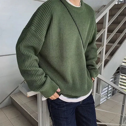 Unisex Strickpullover Oversize Rundhals Gerippt Lange Ärmel