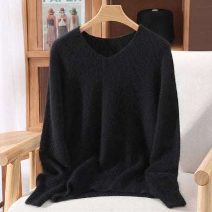Damen Pullover V-Ausschnitt Langarm Weiches Material