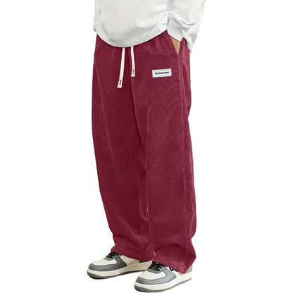 Herren Cordhose locker lässig mit Kordelzug – Weite Bein Freizeithose