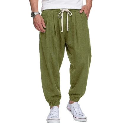 Freizeithose Herren Leinen-Optik Kordelzug lockere Passform Elastikbund