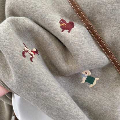Unisex Sweatshirt Rundhals mit Hunde-Stickereien
