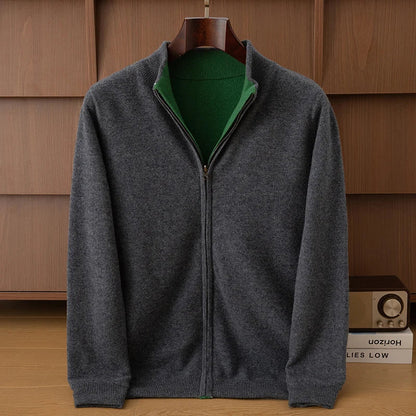 Unisex Strickjacke mit Stehkragen und Reißverschluss