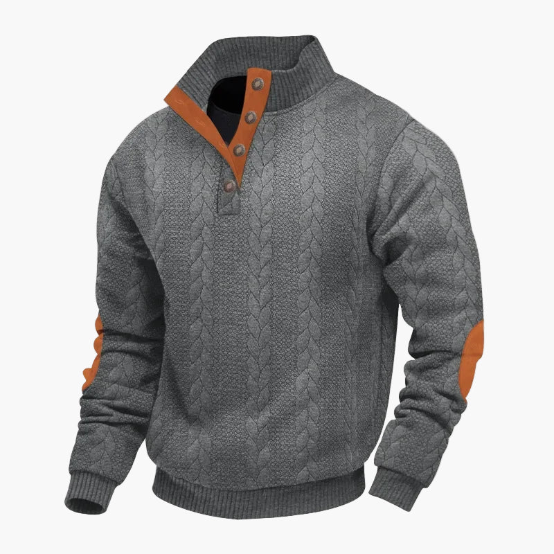 Herren Strickpullover mit Knopfleiste – Modischer Freizeit Sweater im Zopfmuster