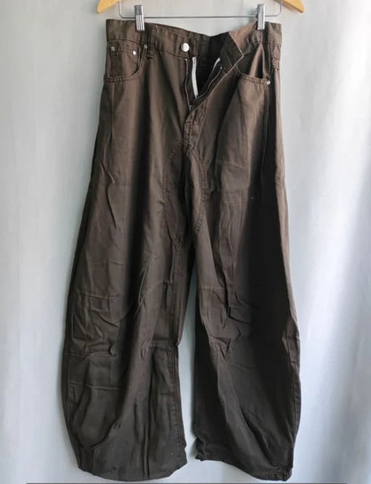 Weite Baggy Hose für Damen in Dunkelgrau/Braun mit geradem Bein