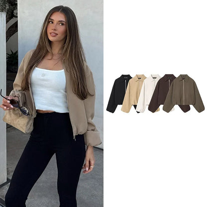 Damen Kurzjacke mit Reißverschluss und Kragen Oversized